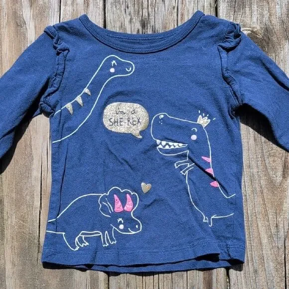 Carter's 18 Month Girls Blue Long Sleeve Gold Glitter She Rex Tee Shirt - Picture 1 of 8